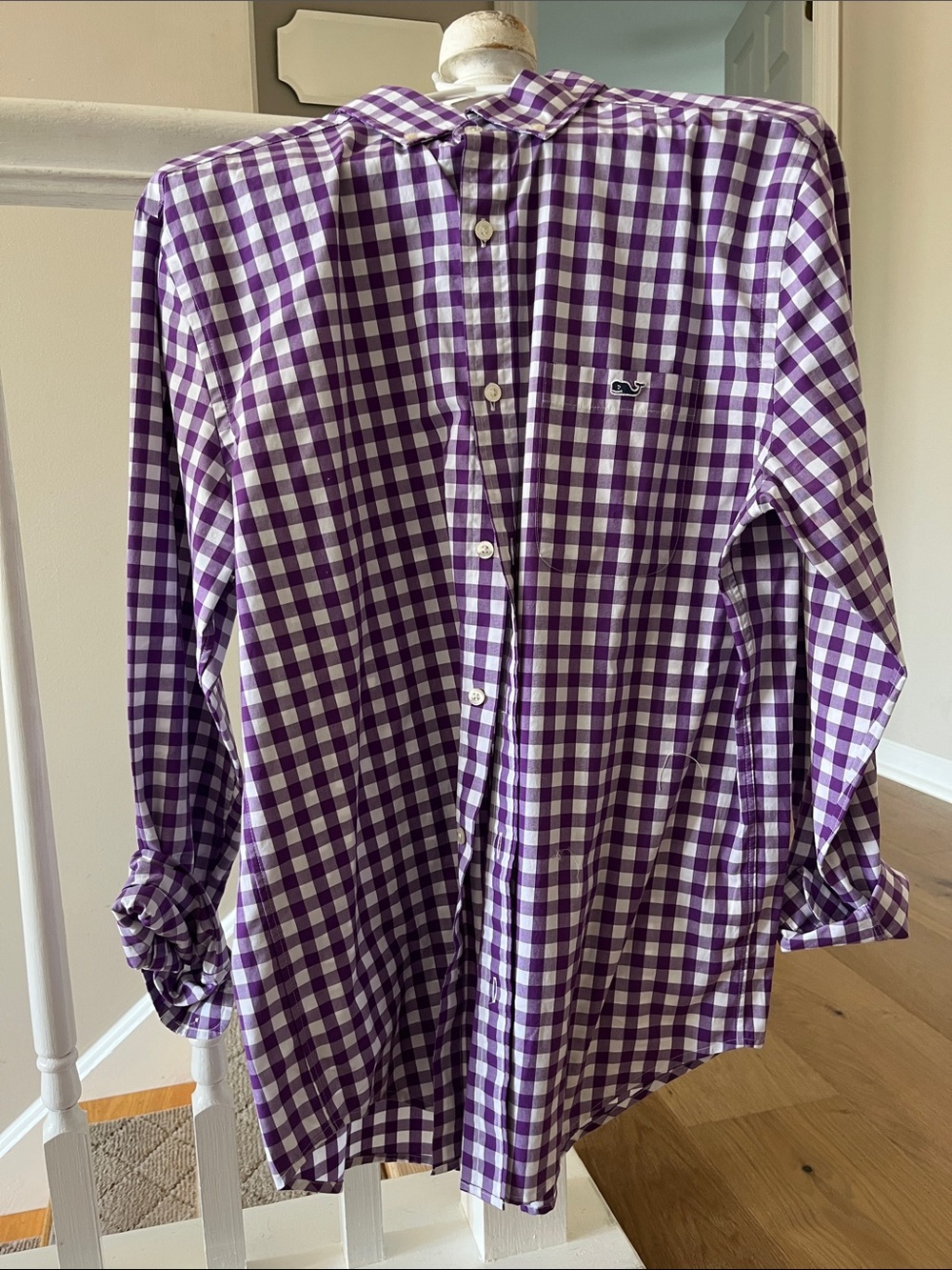 Men's Purple Gingham Button-Down Shirt - Casual Long Sleeve
